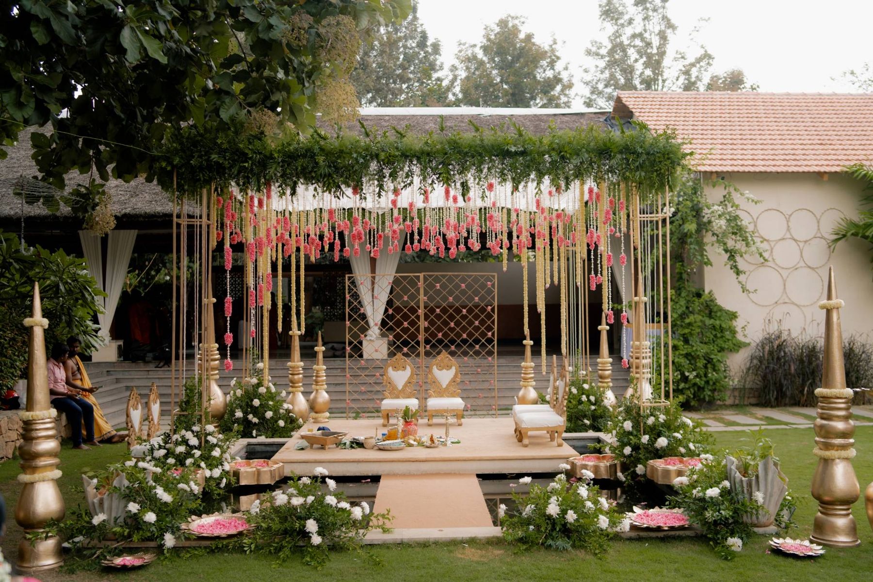 A mandap on the floating pond platform
